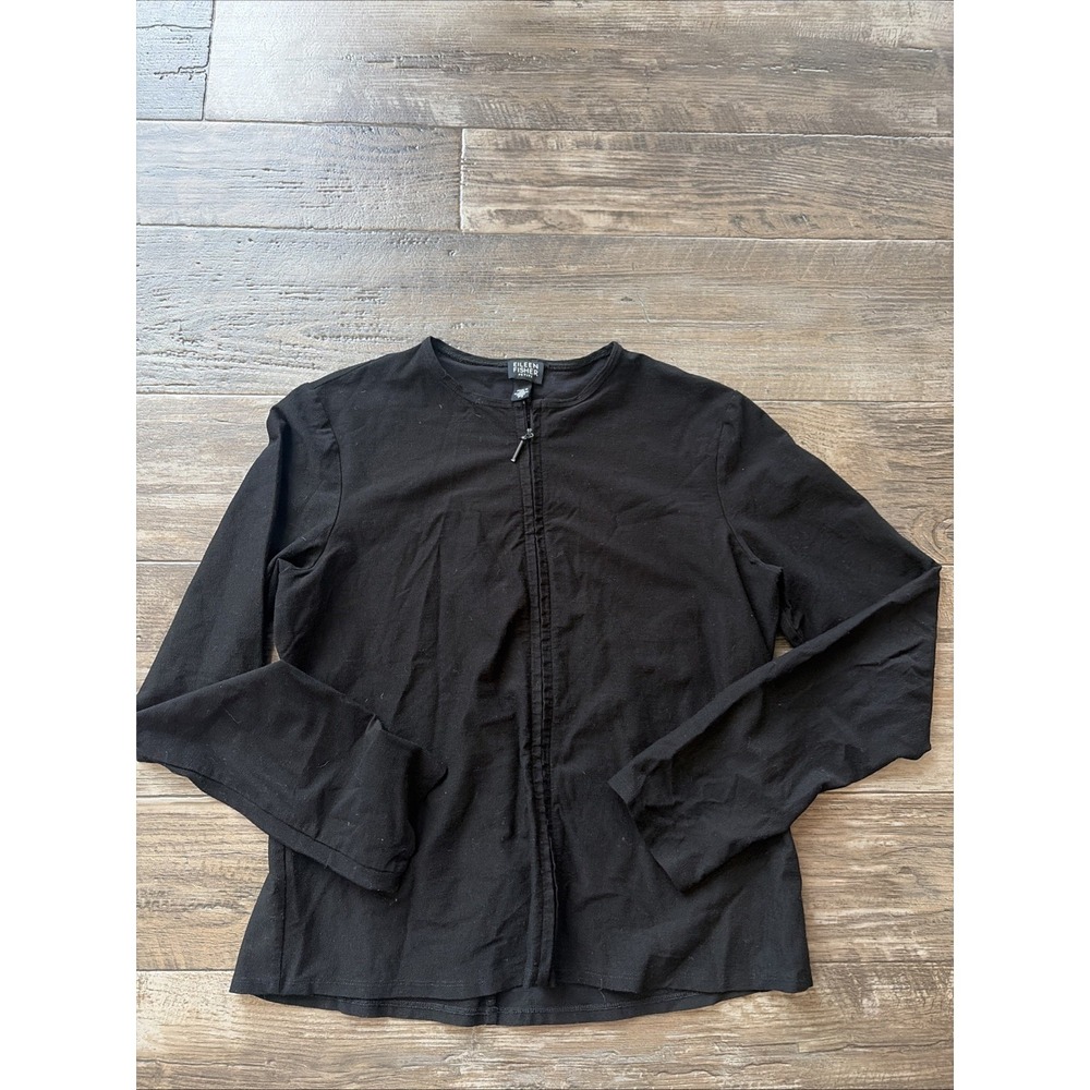EILEEN FISHER Womens Small Petite PS Knit Black Full Zip Jacket Cardigan